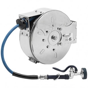 T&S B-7122-C01 30' Enclosed Stainless Steel Hose Reel with Blue Spray Valve