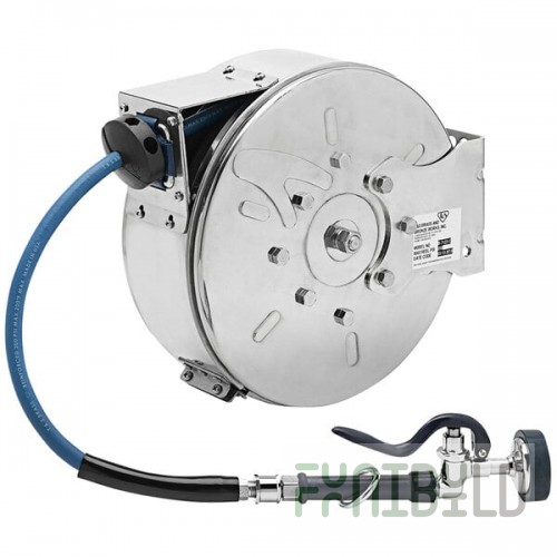 T&S B-7122-C01 30' Enclosed Stainless Steel Hose Reel with Blue Spray Valve