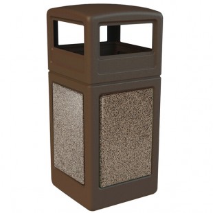 Commercial Zone 72045599 StoneTec 42 Gallon Brown Square Decorative Trash Can with Riverstone Panels and Dome Lid