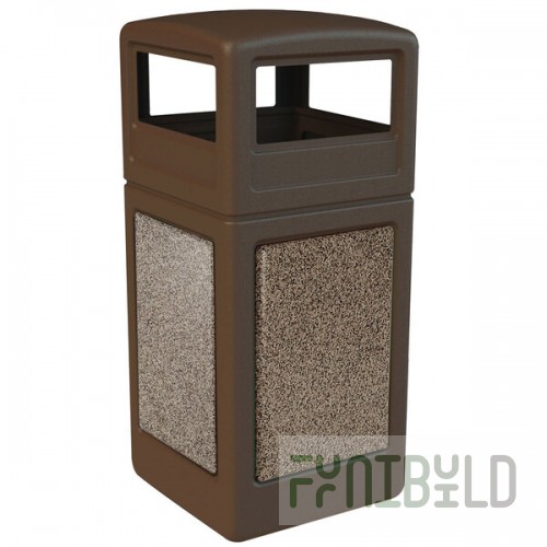 Commercial Zone 72045599 StoneTec 42 Gallon Brown Square Decorative Trash Can with Riverstone Panels and Dome Lid