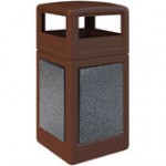 Commercial Zone 72045599 StoneTec 42 Gallon Brown Square Decorative Trash Can with Riverstone Panels and Dome Lid