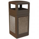 Commercial Zone 72045599 StoneTec 42 Gallon Brown Square Decorative Trash Can with Riverstone Panels and Dome Lid