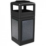 Commercial Zone 72045599 StoneTec 42 Gallon Brown Square Decorative Trash Can with Riverstone Panels and Dome Lid