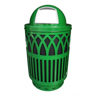 Witt Industries COV40P-DT-GN Covington 40 Gallon Green Steel Round Outdoor Decorative Trash Can with Push Door Dome Top Lid Witt Industries COV40P-DT-GN Covington 40 Gallon Green Steel Round Outdoor Decorative Trash Can with Push Door Dome Top Lid