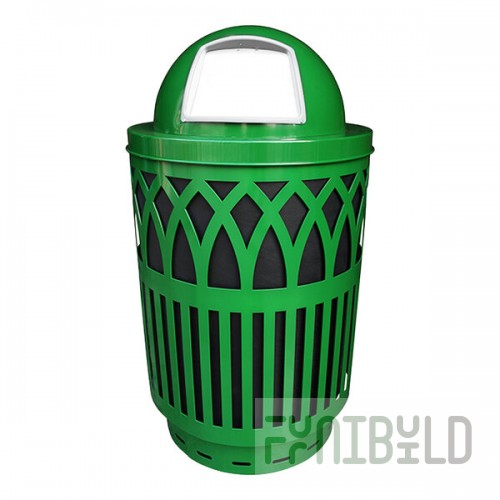 Witt Industries COV40P-DT-GN Covington 40 Gallon Green Steel Round Outdoor Decorative Trash Can with Push Door Dome Top Lid