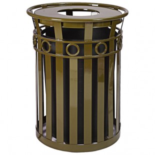 Witt Industries M3600-R-FT-BN Oakley Decorative 36 Gallon Brown Steel Round Outdoor Decorative Trash Can with Flat Top Lid Witt Industries M3600-R-FT-BN Oakley Decorative 36 Gallon Brown Steel Round Outdoor Decorative Trash Can with Flat Top Lid