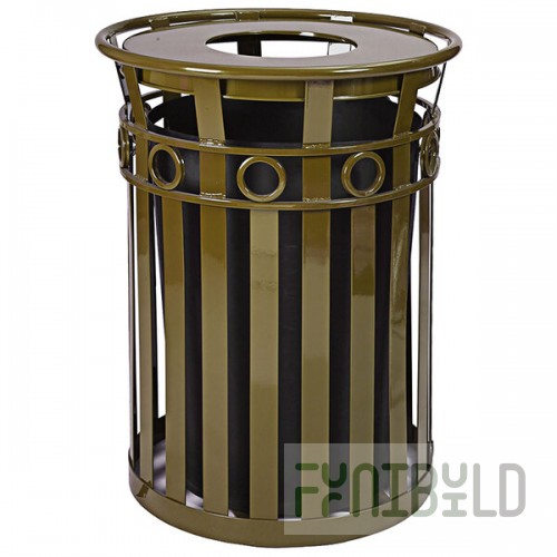 Witt Industries M3600-R-FT-BN Oakley Decorative 36 Gallon Brown Steel Round Outdoor Decorative Trash Can with Flat Top Lid