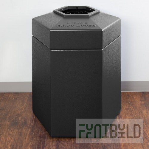 Commercial Zone 737224 PolyTec 45 Gallon Charcoal Hexagonal Trash Can with Open Top