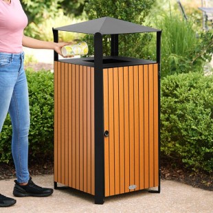 Lancaster Table & Seating 48.6 Gallon Steel / Wood Composite Square Decorative Outdoor Trash Can with Covered Top Lancaster Table & Seating 48.6 Gallon Steel / Wood Composite Square Decorative Outdoor Trash Can with Covered Top