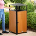 Lancaster Table & Seating 48.6 Gallon Steel / Wood Composite Square Decorative Outdoor Trash Can with Covered Top