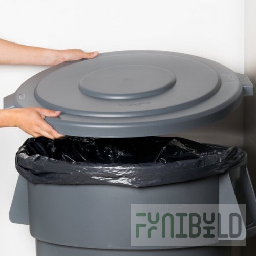 Carlisle 84105623 Bronco 55 Gallon Gray Flat Round Trash Can Lid