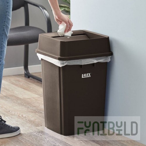 Lavex 19 Gallon Brown Square Trash Can with Drop Shot Lid