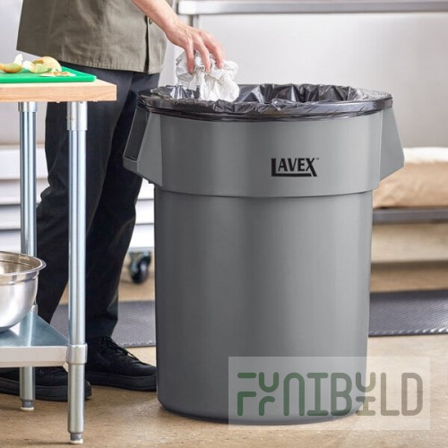 Lavex 55 Gallon Gray Round Commercial Trash Can