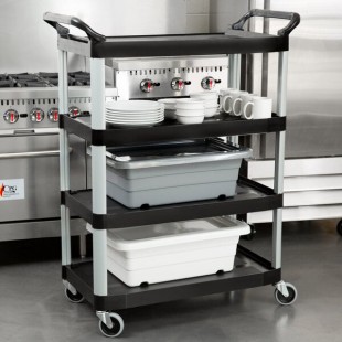 Rubbermaid® FG409600BLA Xtra Black 300 lb. Four Shelf Cart with Open Sides