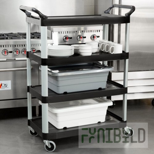 Rubbermaid® FG409600BLA Xtra Black 300 lb. Four Shelf Cart with Open Sides