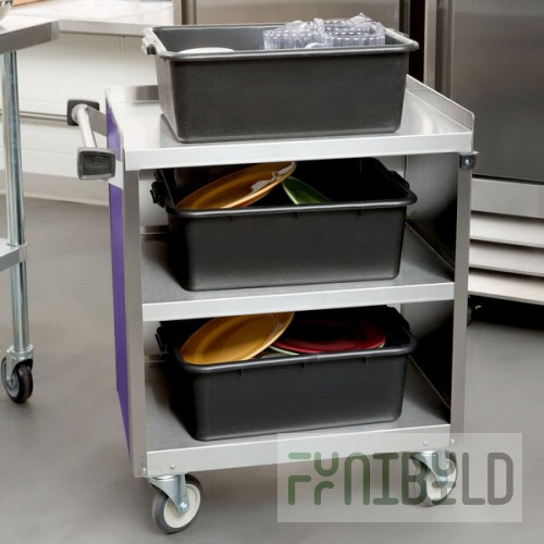 Lakeside 822P Heavy-Duty Stainless Steel Three Shelf Utility Cart With Enclosed Base and Purple Finish - 19 1/2