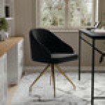 Martha Stewart Sora Black Velvet Swivel Stationary Office Chair with Polished Brass Finish