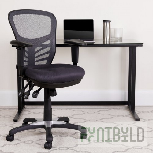 Flash Furniture HL-0001-DK-GY-GG Mid-Back Dark Gray Mesh Office Chair with Triple Paddle Control and Infinite-Locking Back Angle