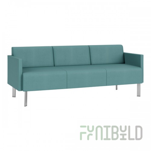 Lesro Luxe Lounge Series Patriot Plus Sea Vinyl 3-Seat Sofa with Upholstered Arms and Steel Legs