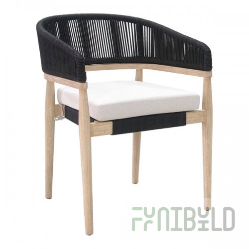 Outdoor Interiors Black Rope and Antique Wash Eucalyptus Dining Chair with Olefin Cushion