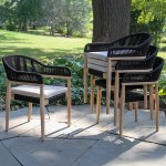 Outdoor Interiors Black Rope and Antique Wash Eucalyptus Dining Chair with Olefin Cushion