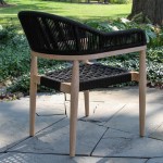 Outdoor Interiors Black Rope and Antique Wash Eucalyptus Dining Chair with Olefin Cushion