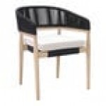Outdoor Interiors Black Rope and Antique Wash Eucalyptus Dining Chair with Olefin Cushion