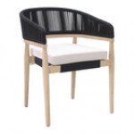 Outdoor Interiors Black Rope and Antique Wash Eucalyptus Dining Chair with Olefin Cushion
