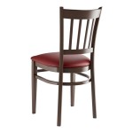 Lancaster Table & Seating Spartan Metal Slat Back Chair with Dark Walnut Wood Grain Finish and Burgundy Vinyl Seat - Assembled Lancaster Table & Seating Spartan Metal Slat Back Chair with Dark Walnut Wood Grain Finish and Burgundy Vinyl Seat - Assembled