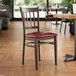 Lancaster Table & Seating Spartan Metal Slat Back Chair with Dark Walnut Wood Grain Finish and Burgundy Vinyl Seat - Assembled Lancaster Table & Seating Spartan Metal Slat Back Chair with Dark Walnut Wood Grain Finish and Burgundy Vinyl Seat - Assembled
