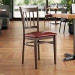 Lancaster Table & Seating Spartan Metal Slat Back Chair with Dark Walnut Wood Grain Finish and Burgundy Vinyl Seat - Assembled Lancaster Table & Seating Spartan Metal Slat Back Chair with Dark Walnut Wood Grain Finish and Burgundy Vinyl Seat - Assembled