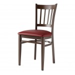 Lancaster Table & Seating Spartan Metal Slat Back Chair with Dark Walnut Wood Grain Finish and Burgundy Vinyl Seat - Assembled Lancaster Table & Seating Spartan Metal Slat Back Chair with Dark Walnut Wood Grain Finish and Burgundy Vinyl Seat - Assembled