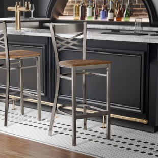 Lancaster Table & Seating Clear Coat Finish Cross Back Bar Stool with Vintage Wood Seat - Detached Seat Lancaster Table & Seating Clear Coat Finish Cross Back Bar Stool with Vintage Wood Seat - Detached Seat