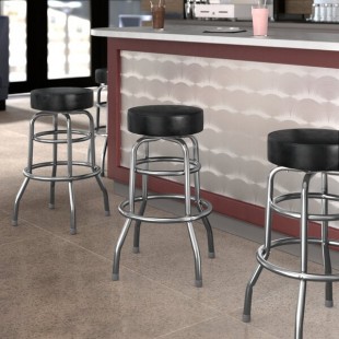Lancaster Table & Seating Black Vinyl Double Ring Swivel Bar Stool Lancaster Table & Seating Black Vinyl Double Ring Swivel Bar Stool