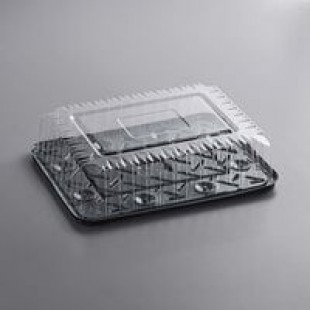 D&W Fine Pack 1/4 Size 1-2 Layer Sheet Cake Display Container with Clear Lid - 80/Case