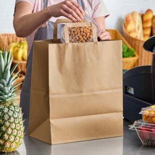 Choice 1/7 70 lb. Heavy-Duty Natural Kraft Paper Barrel Sack with Flat Handles - 300/Case