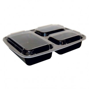 Pactiv Newspring NC333B Black 32 oz. VERSAtainer 3 Compartment Rectangular Microwavable Container with Lid - 150/Case Pactiv Newspring NC333B Black 32 oz. VERSAtainer 3 Compartment Rectangular Microwavable Container with Lid - 150/Case