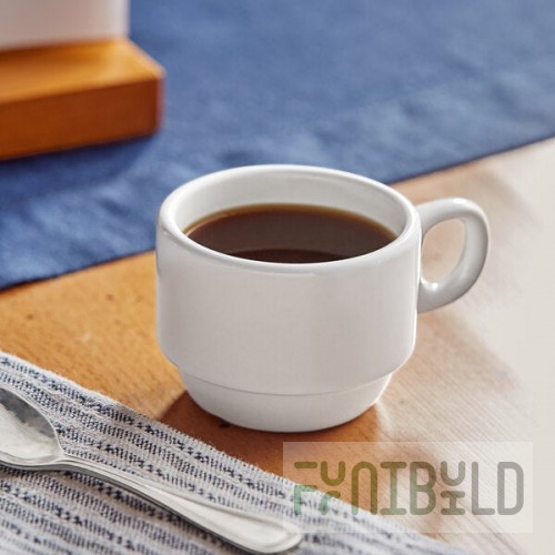 Acopa 3 oz. Stackable Rolled Edge Bright White Stoneware Espresso Cup - Sample