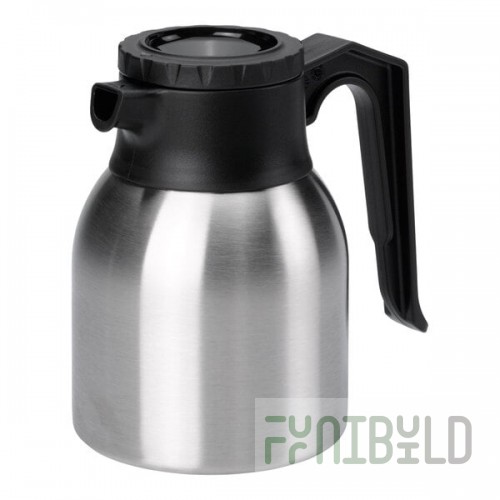 Service Ideas Brew-Thru Mini 23.7 oz. Stainless Steel Insulated Coffee Carafe / Server with Black Lid BTS09