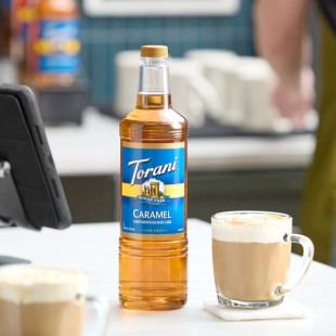 Torani Sugar-Free Caramel Flavoring Syrup Plastic Bottle 1 Liter - 6/Case