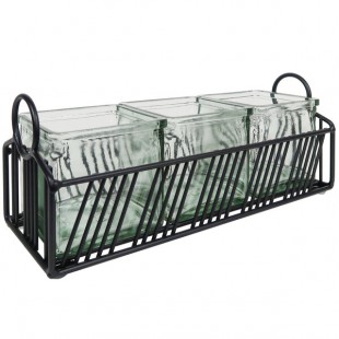 Cal-Mil 4101-3-13 Portland Black Condiment Organizer with 3 Glass Jars - 12 1/2