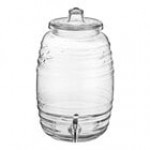 Acopa 2.5 Gallon Barrel Glass Beverage Dispenser with Chalkboard Sign and Metal Stand