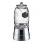 Acopa 2.5 Gallon Barrel Glass Beverage Dispenser with Chalkboard Sign and Metal Stand