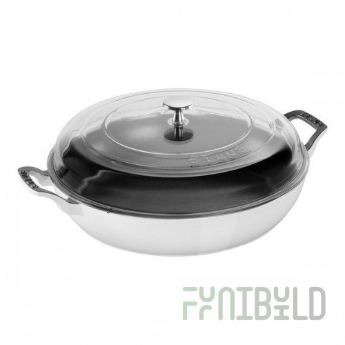 Staub 3.5 Qt. White Enameled Cast Iron Brazier with Glass Lid 1003545