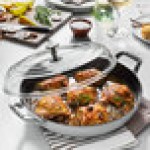 Staub 3.5 Qt. White Enameled Cast Iron Brazier with Glass Lid 1003545 Staub 3.5 Qt. White Enameled Cast Iron Brazier with Glass Lid 1003545