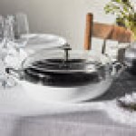 Staub 3.5 Qt. White Enameled Cast Iron Brazier with Glass Lid 1003545 Staub 3.5 Qt. White Enameled Cast Iron Brazier with Glass Lid 1003545