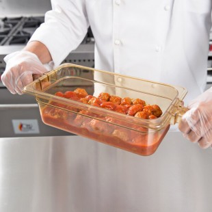 Carlisle 30861HH13 StorPlus 1/3 Size Amber High Heat Plastic Food Pan with (2) Handles - 4