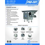 ProCut KG-22-W-SS #22 Stainless Steel Electric Meat Grinder with Safe Guard - 110V, 1 hp