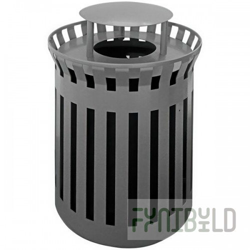 Wausau Tile MF3299 30 Gallon Short Flat Steel Round Trash Can with Aluminum Funnel Lid and Rain Hood