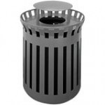 Wausau Tile MF3299 30 Gallon Short Flat Steel Round Trash Can with Aluminum Funnel Lid and Rain Hood Wausau Tile MF3299 30 Gallon Short Flat Steel Round Trash Can with Aluminum Funnel Lid and Rain Hood